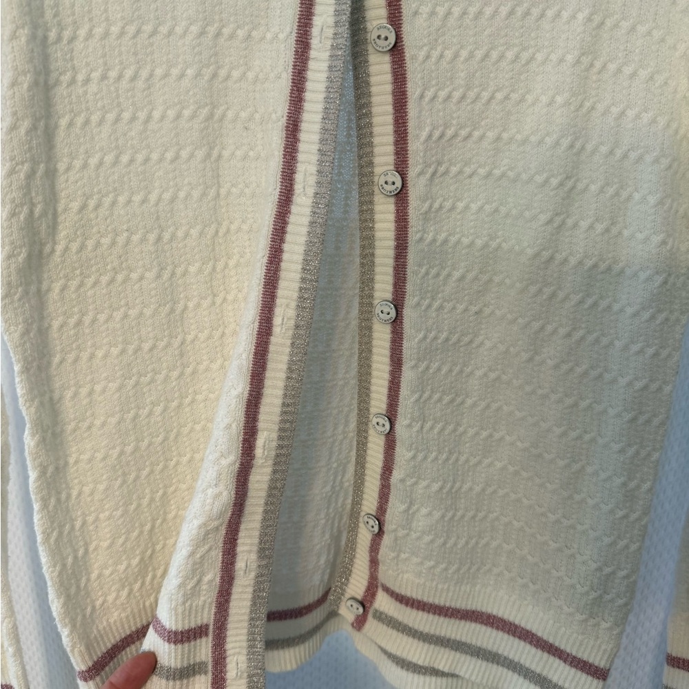 Women's cotton Cream Cardigan Sweater - Picture 5 of 10
